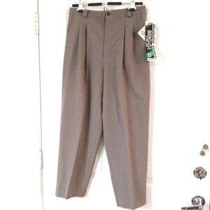 Briggs New York Women Pleated Light Brown Pant 12 Petite Stretch Elastic Sides